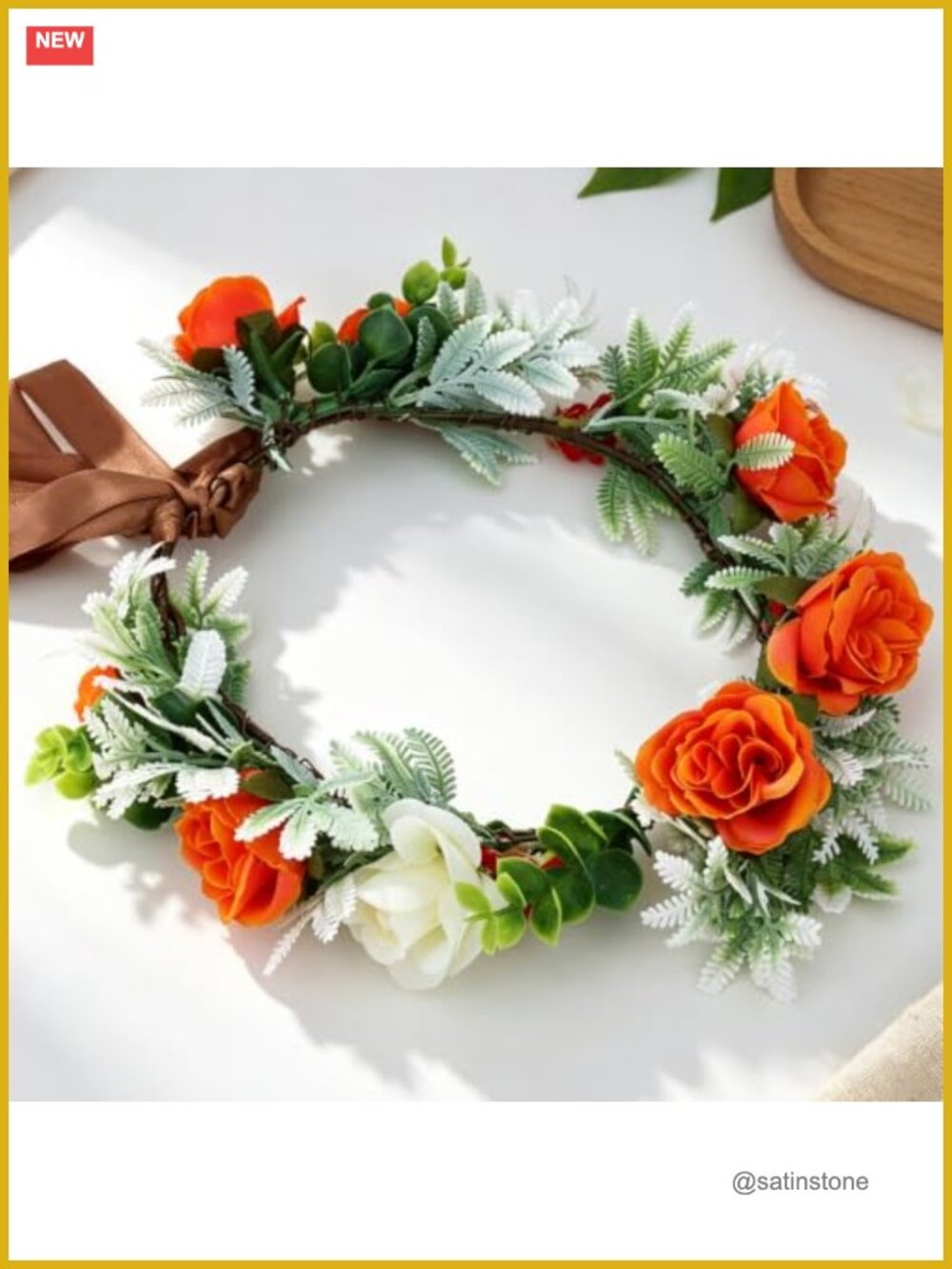 Hand Assembled Artificial Flower Crown Headband Adjustable Ribbon Tie Boho